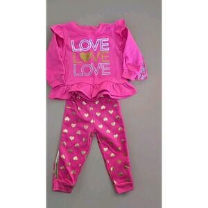 Real Love Pink Long sleeve and Pants with Heart Spotted‎ Size 12 months NWT